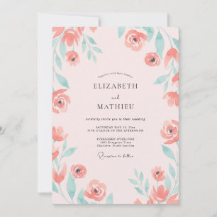 Lachs-Aqua-Laub-Eukalyptus-Hochzeit Einladung