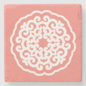 Lachs Asian Moods Mandalla ~ kleines Muster Steinuntersetzer (Vorderseite)