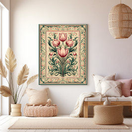 Lachs Blume Smaragdmittelalterliche Ornamente Leinwanddruck