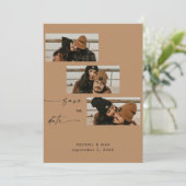 Lachs Collage Foto Strip Wedding Save the Date (Stehend Vorderseite)