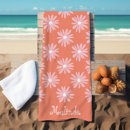Lachs Color BOHO Daisy Pattern Individuelle Name Strandtuch