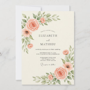 Lachs-Elegante Botanische Hochzeit Einladung