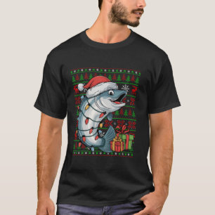 Lachs Fisch Xmas Lights Ugy Weihnachtsmannmütze La T-Shirt