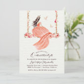 Lachs Floral Watercolor Quinceañera Einladung (Stehend Vorderseite)