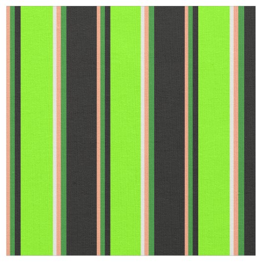 Lachs, Forest Green, Black, Chartreuse & White Stoff (Nahaufnahme)
