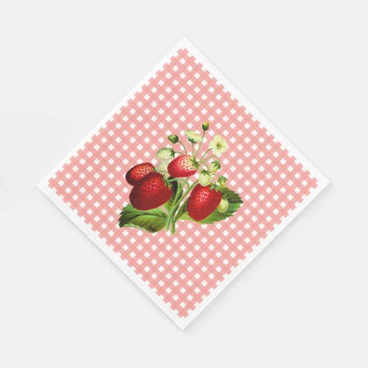 Lachs Gingham & Strawberries Lunch Paper Napkin Serviette (Ecke)