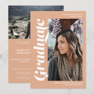 Lachs-Graduiertenskript 3 Foto Abschluss Einladung