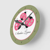 Lachs & Grüne Ladybugs Runde Wanduhr (Winkel)