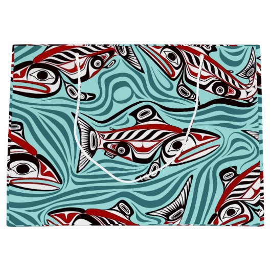 Lachs Haida Art Spirit Pacific Native Große Geschenktüte (Vorderseite)