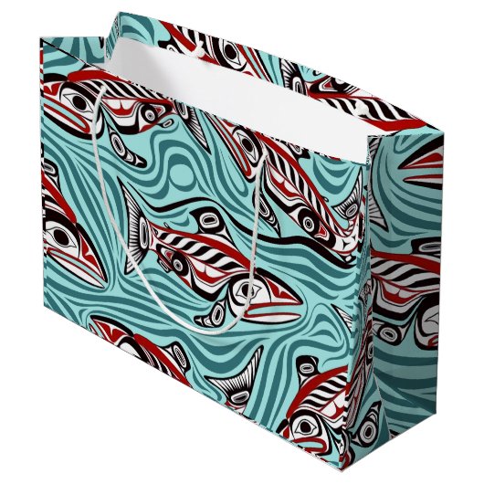 Lachs Haida Art Spirit Pacific Native Große Geschenktüte (Rückseite Schrägansicht)