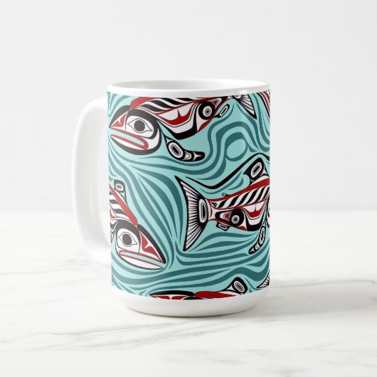 Lachs Haida Art Spirit Pacific Native Kaffeetasse (Vorderseite Links)