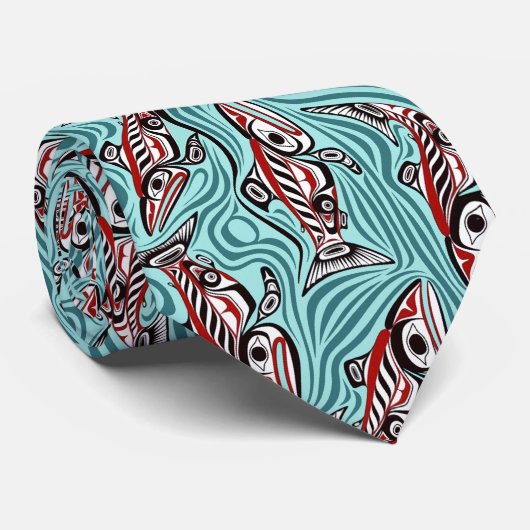 Lachs Haida Art Spirit Pacific Native Krawatte (Gerollt)