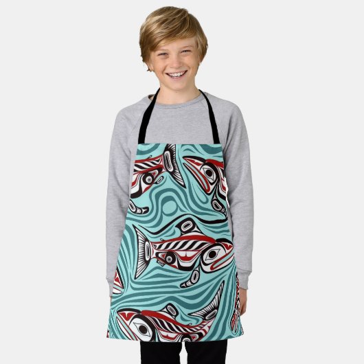 Lachs Haida Art Spirit Pacific Native Schürze (Getragen)