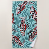 Lachs Haida Art Spirit Pacific Native Strandtuch (Vorderseite)