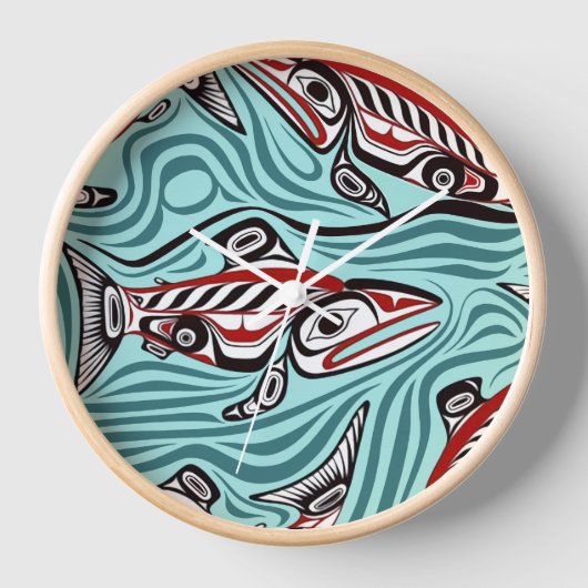 Lachs Haida Art Spirit Pacific Native Uhr (Vorderseite)
