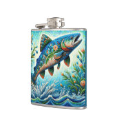 Lachs Jumping Mosaic Floral Blue Green Peach Flachmann (Links)