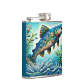 Lachs Jumping Mosaic Floral Blue Green Peach Flachmann (Rechts)