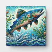 Lachs Jumping Mosaic Floral Blue Green Peach Fotoplatte (Vorderseite)