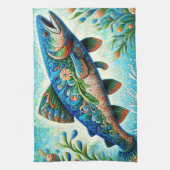 Lachs Jumping Mosaic Floral Blue Green Peach Geschirrtuch (Vertikal)