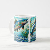 Lachs Jumping Mosaic Floral Blue Green Peach Kaffeetasse (Vorderseite Links)