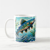 Lachs Jumping Mosaic Floral Blue Green Peach Kaffeetasse (Links)