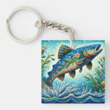 Lachs Jumping Mosaic Floral Blue Green Peach