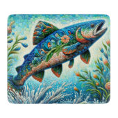 Lachs Jumping Mosaic Floral Blue Green Peach Schneidebrett (Vorderseite)