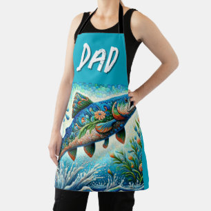 Lachs Jumping Mosaic Floral Blue Green Peach Schürze