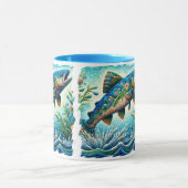 Lachs Jumping Mosaic Floral Blue Green Peach Tasse (Zentrum)