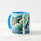 Lachs Jumping Mosaic Floral Blue Green Peach Tasse (Vorderseite Links)