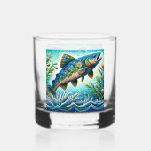 Lachs Jumping Mosaic Floral Blue Green Peach Whiskyglas (Rückseite)