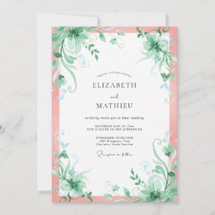 Lachs-Minz-Blatt-Hochzeit Einladung