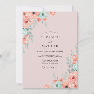 Lachs-Minz-Laub-Eukalyptus-Hochzeit Einladung