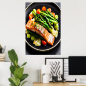 Lachs mit Spargel und Tomaten | AI Art Poster (Heimbüro)