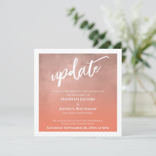 Lachs Ombre - Hochzeitsaktualisierungskarte versch Einladung (Stehend Vorderseite)