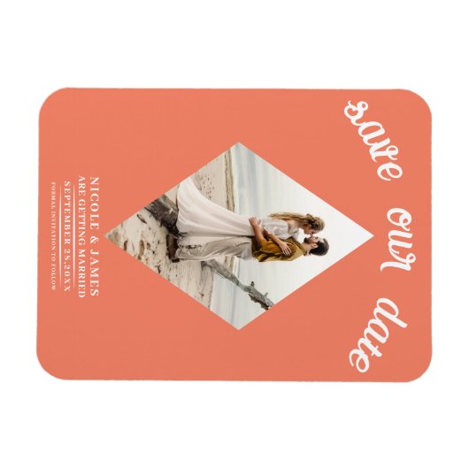 Lachs Orange Diamond Foto Hochzeit Retten Sie das  Magnet (Horizontal)