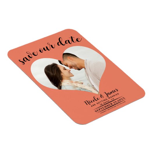 Lachs Orange Heart Foto Hochzeit Speichern Sie das Magnet (Rechte Seite)