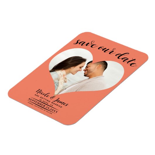 Lachs Orange Heart Foto Hochzeit Speichern Sie das Magnet (Linke Seite)