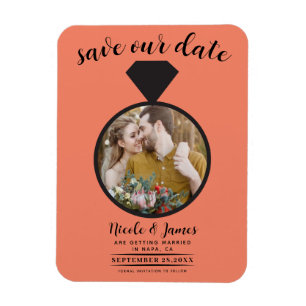 Lachs Orange Hochzeitsring Foto Save-the-Date Magnet