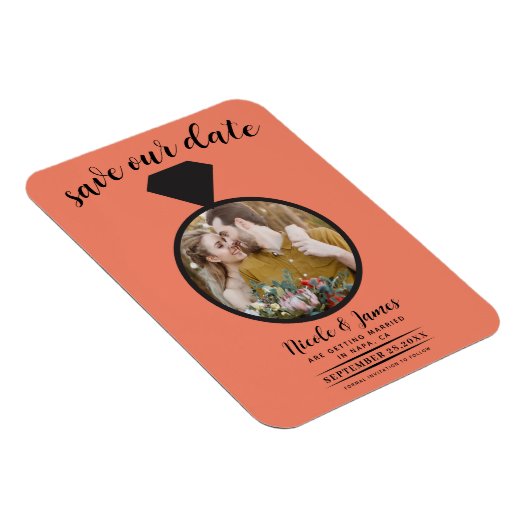 Lachs Orange Wedding Ring Foto Save the Date Magnet (Rechte Seite)