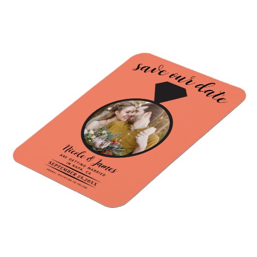Lachs Orange Wedding Ring Foto Save the Date Magnet (Linke Seite)