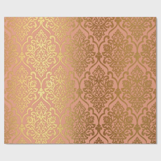 Lachs Pastel Damask Royal Golden Fossil Geschenkpapier (Flach)