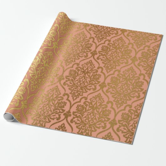 Lachs Pastel Damask Royal Golden Fossil Geschenkpapier (Ungerollt)