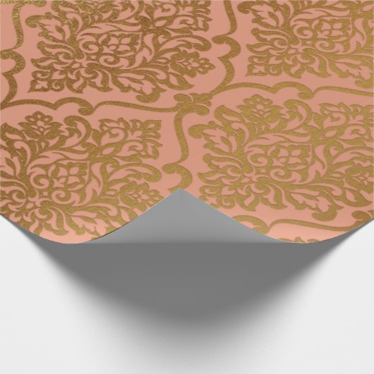 Lachs Pastel Damask Royal Golden Fossil Geschenkpapier (Ecke)