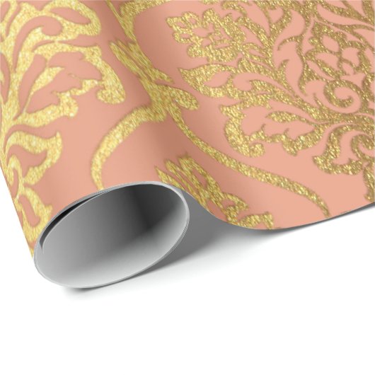 Lachs Pastel Damask Royal Golden Fossil Geschenkpapier (Rolleneckpunkt)