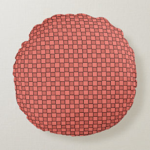 Lachs Pink Black Checkerboard Muster Rundes Kissen