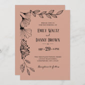 Lachs Pink Botanische Einfache Doodle Blumenhochze Einladung (Vorne/Hinten)