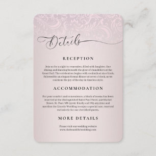 Lachs Pink Damask Wedding Empfang Card Begleitkarte