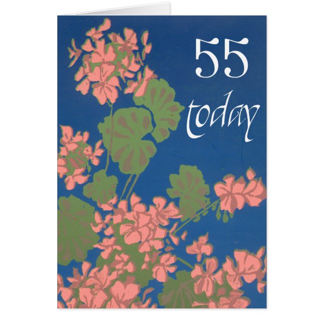 Lachs Pink Geraniums auf Deep Blue, 55. Geburtstag (Vorne)