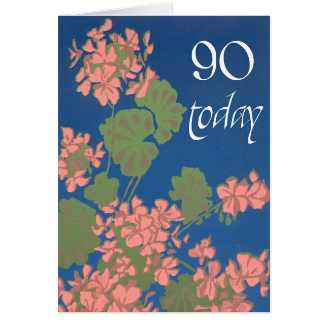 Lachs Pink Geraniums auf Deep Blue, 90. Geburtstag (Vorne)